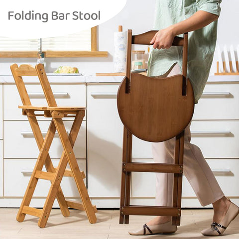 Gelory Foldable Bar Stool Bamboo Counter Height Chairs No Assembly, Natural