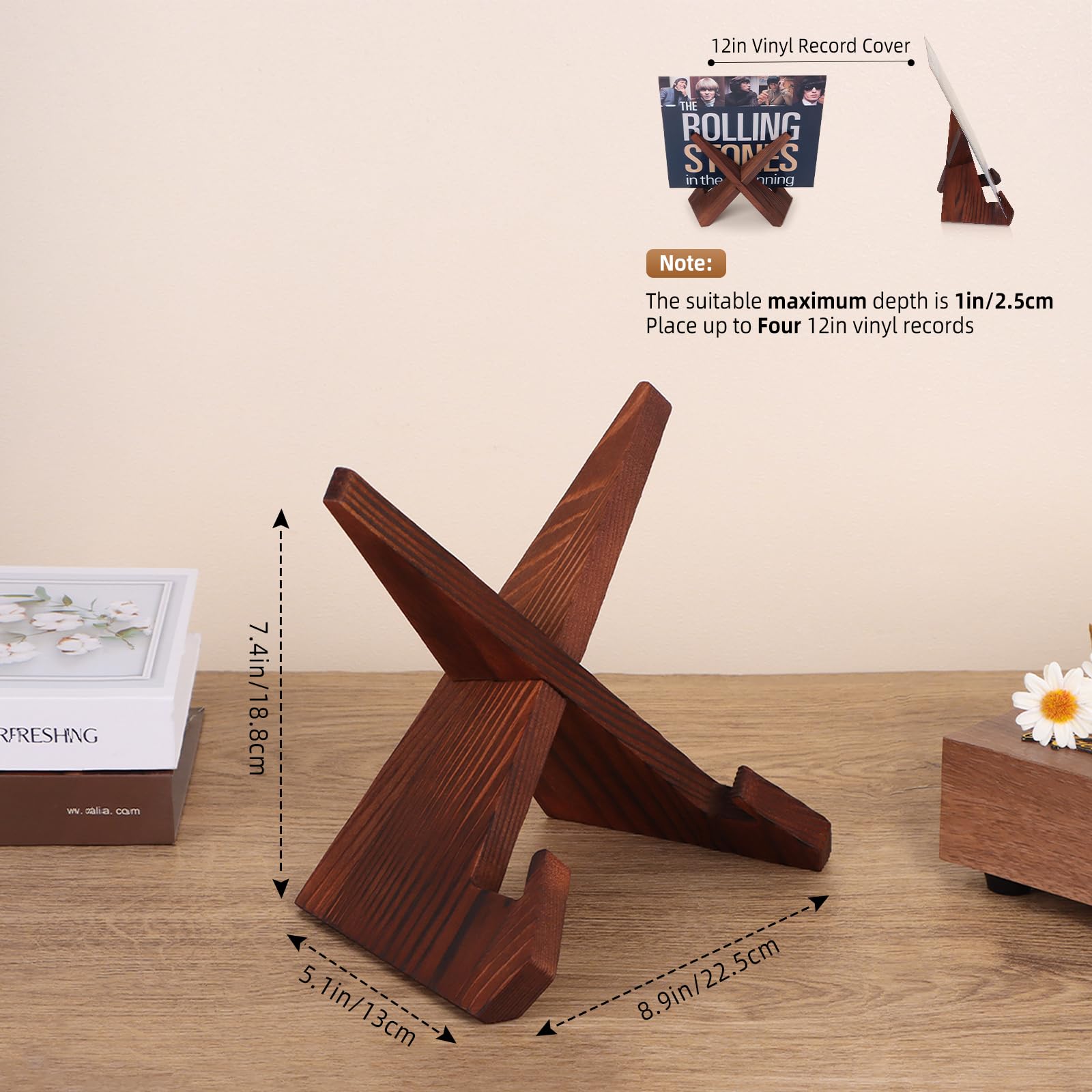 PUERSI Now Playing Vinyl Record Stand, Wooden Display Vinyl Holder Stand