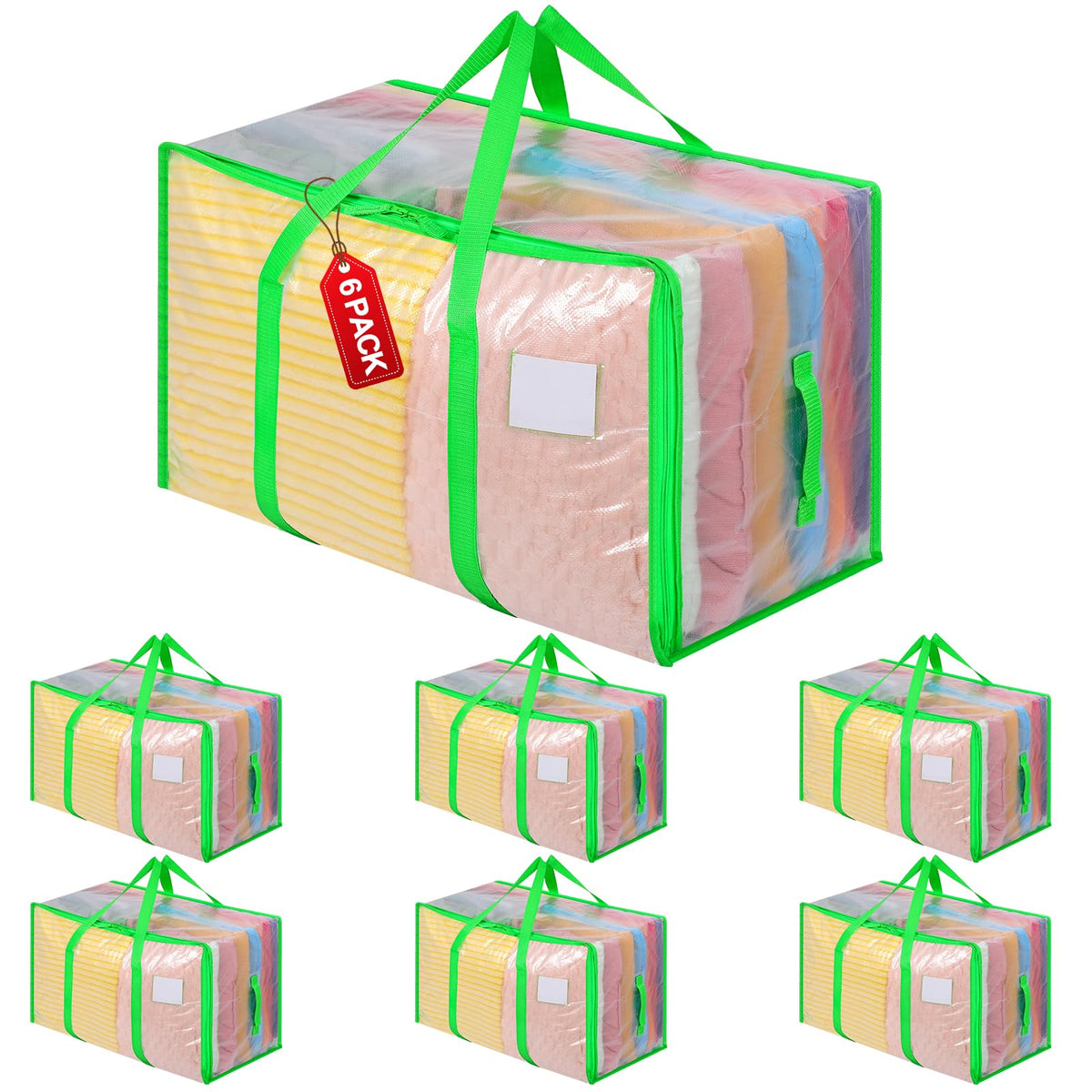 Dntorx 6 Pack 105L Moving Bags Clothes Storage Bags Drom Packing Box, Green