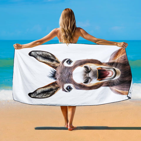 Violetpos Laughing Donkey Beach Towel, Extra Large 180x90 cm 250GSM Microfibre, Sand Free Quick Dry