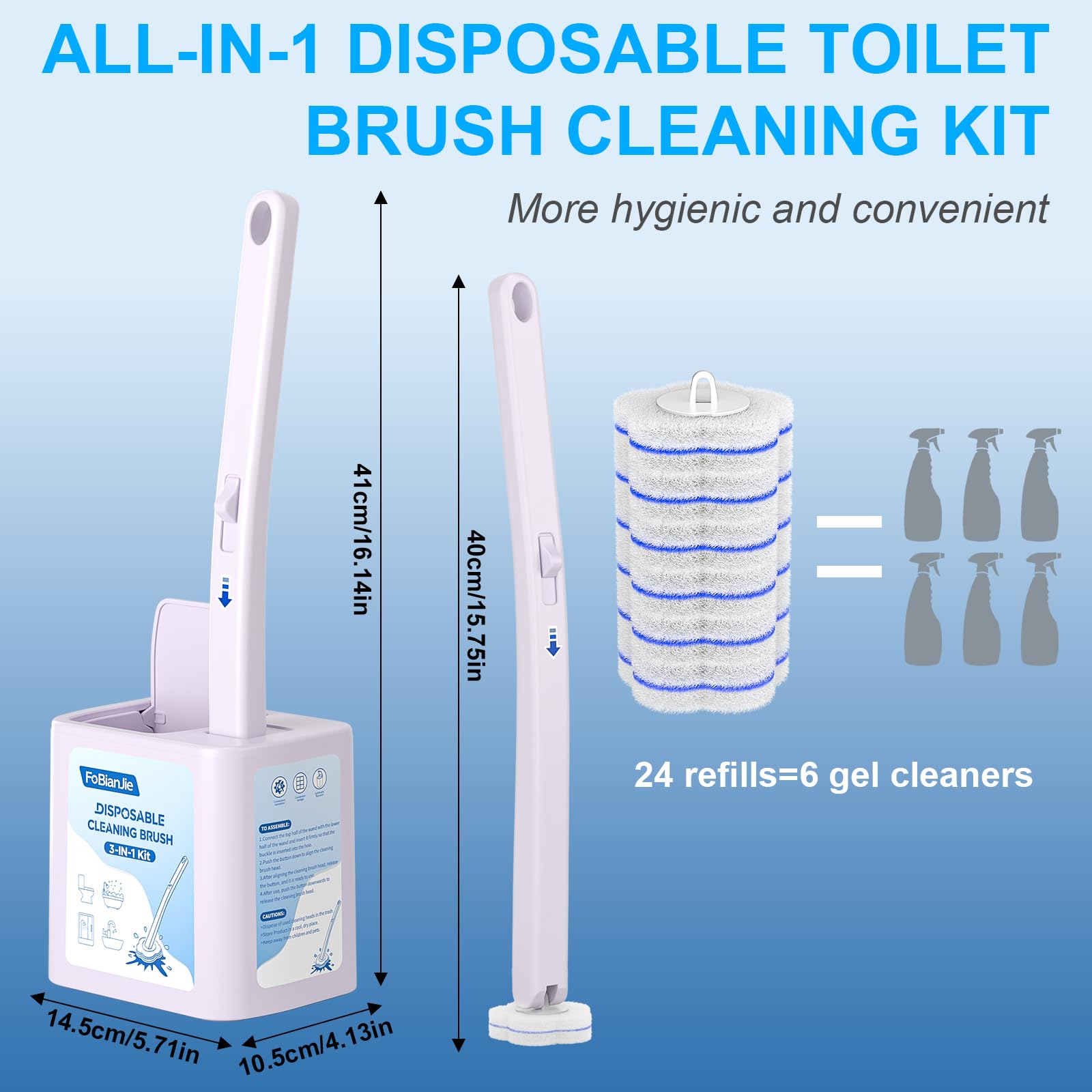 Disposable Toilet Brush, Toilet Brushes & Holders with 48 Cleaner Refills