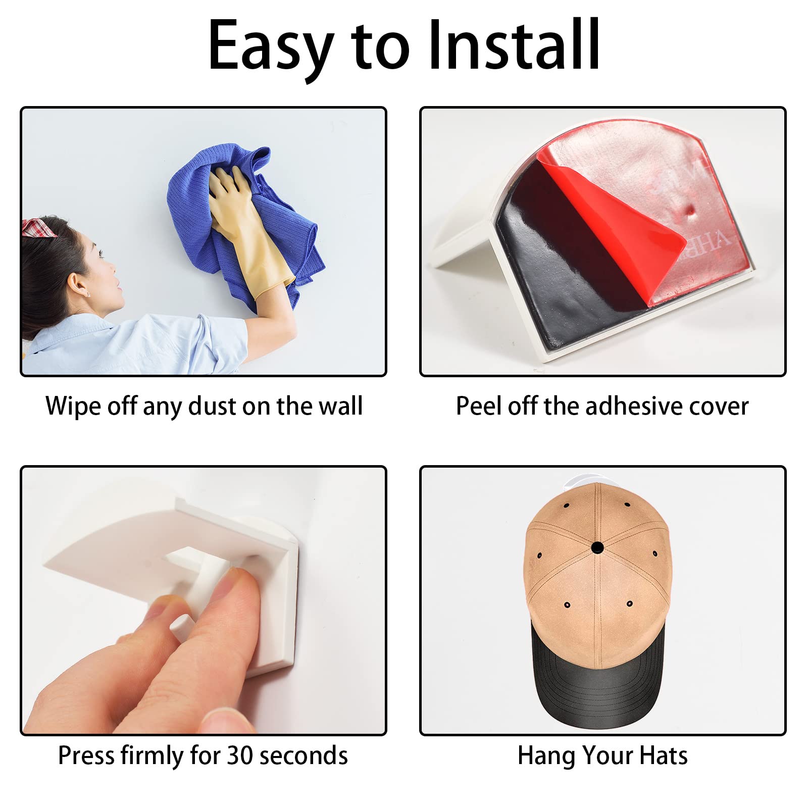 10 Pack Adhesive Hat Holder Cap Hook for Wall Mount No Drilling Hat Rack
