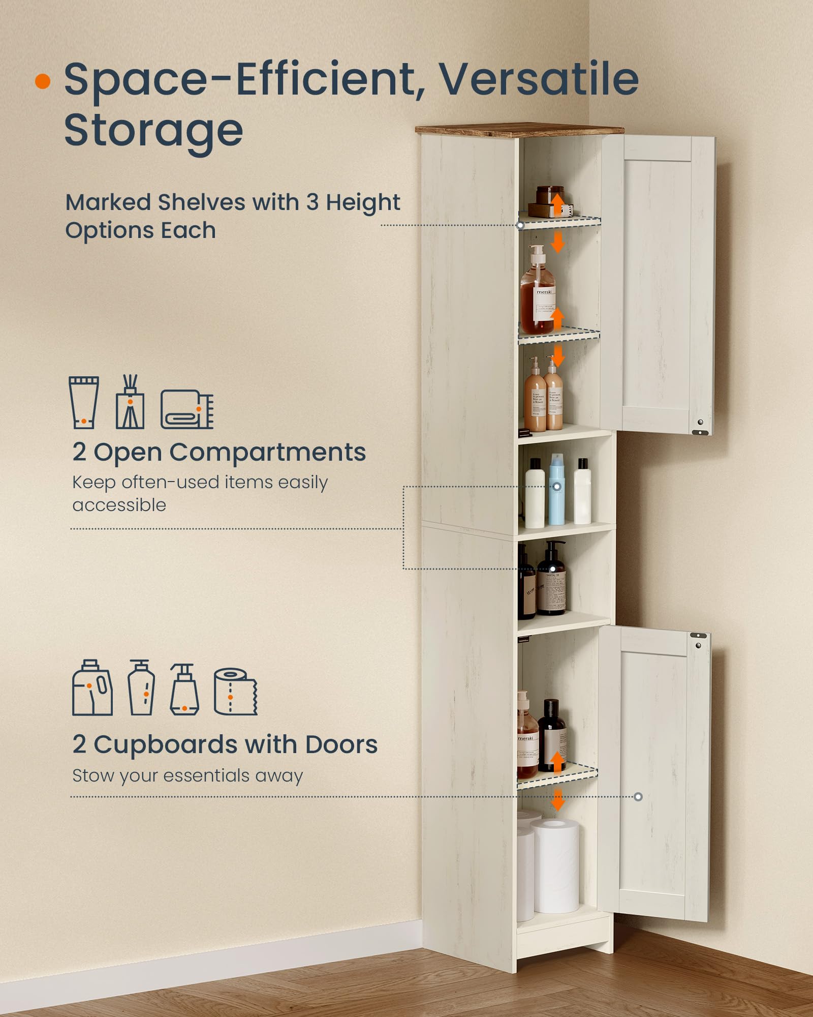 SONGMICS HOME Tall Bathroom Cabinet, Tool-Free Assembly, 30 x 30 x 170 cm