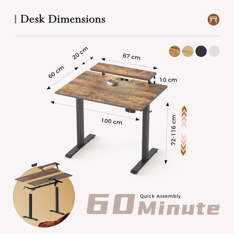 Klicelor Electric Standing Desk, Led & Plug, Movable Monitorstand, 100x60