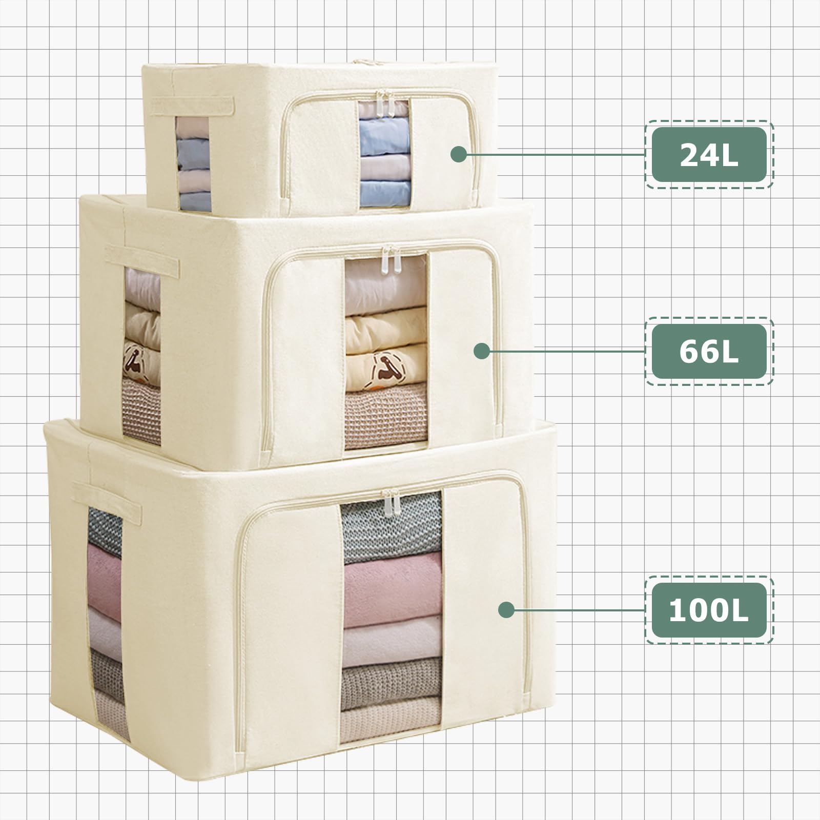 Womanht 2 Pack Closet Organizers and Storage, Foldable Oxford Steel Frame Storage Box with Clear Window & Carry Handles