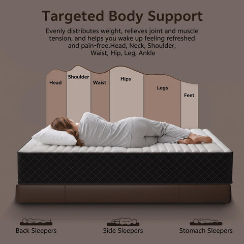 MOLPHIT Extra Firm Single Mattress 10 Inch, 7-Zone Hybrid Mattress with Memory Foam and Individually Pocket Spring
