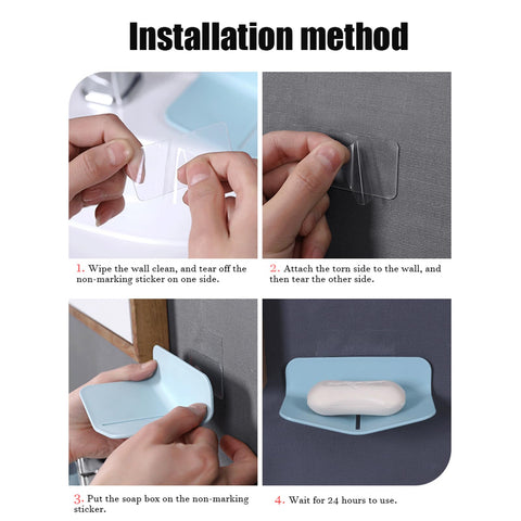 Soap Holder Shower Wall Mounted for Kitchen, Self-draining Soap Dish for Shower, Plastic Soap Box for Bathroom. (3, White + Gray + Blue)