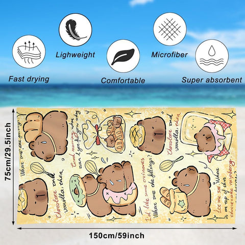 Spiritzohic Capybara Beach Towels, Capybara Bath Towels Swimming Towel Quick Dry Microfibre Towel Sandproof Beachs BathTowels for Travel, Holiday