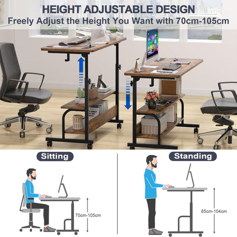 iSunirm Rolling Standing Desk with UK Power Outlets & USB, Height Adjustable Desk on Wheels, Small Portable Desk for Home Office