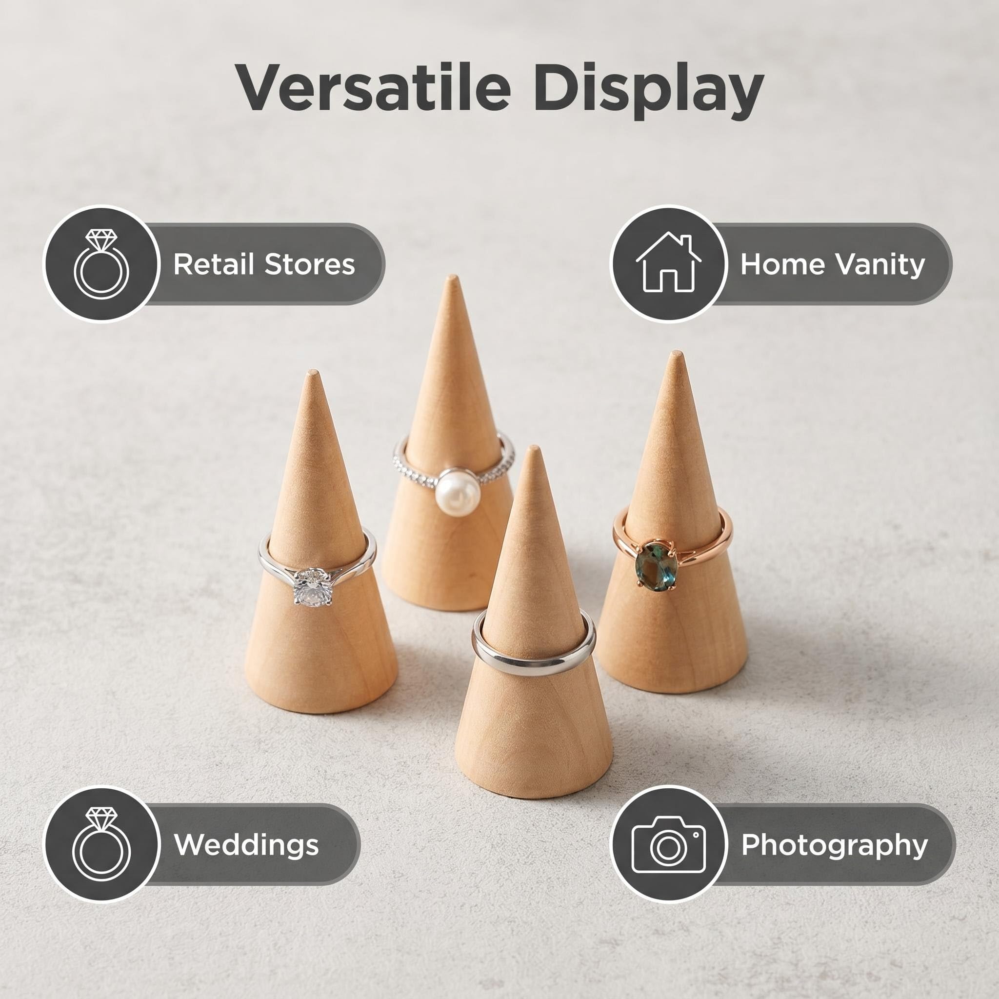 Lcvasvuz 10 Pcs Wooden Ring Display Stand Jewelry Holder Organiser Showcase Rack Ring Display Stand for Jewellery Wooden Cones Display Rack