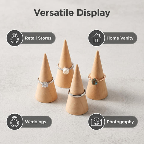 Lcvasvuz 10 Pcs Wooden Ring Display Stand Jewelry Holder Organiser Showcase Rack Ring Display Stand for Jewellery Wooden Cones Display Rack