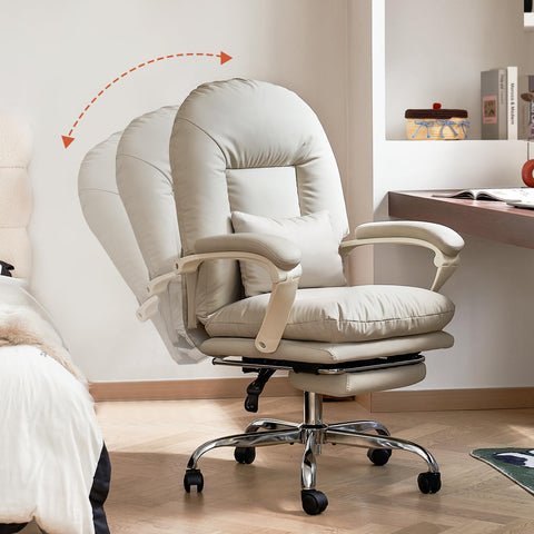 EMIAH Ergonomic Office Chair with Footrest, PU Leather, Beige