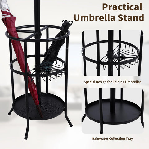 Luyi-Life Metal Coat Rack Stand with Umbrella Holder 12 Hooks for Hallway,182cm Free Standing Coat Tree Hanger Stand for Clothes, Hats, Bags