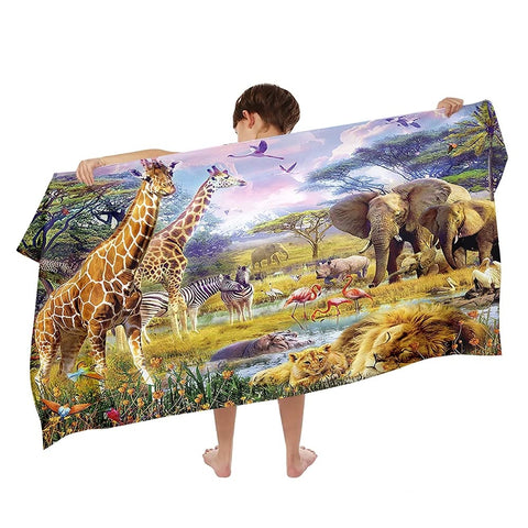Ulticool Microfibre Children's Towel 140 x 70 cm - Safari Animals Nature Dinosaur