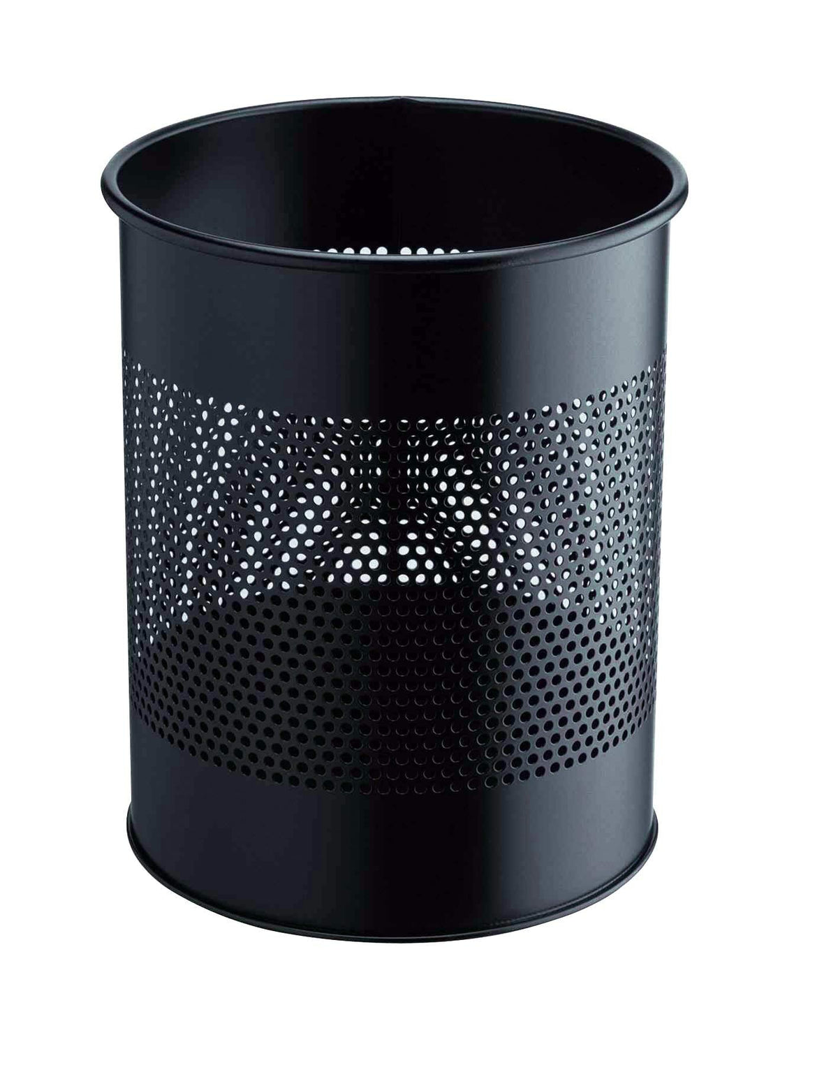Durable Metal Round Waste Bin Black - 15 Litre Capacity - 165mm Perforated Ring Design - Waste Bin for Bedrooms, Offices, Bathrooms, etc.