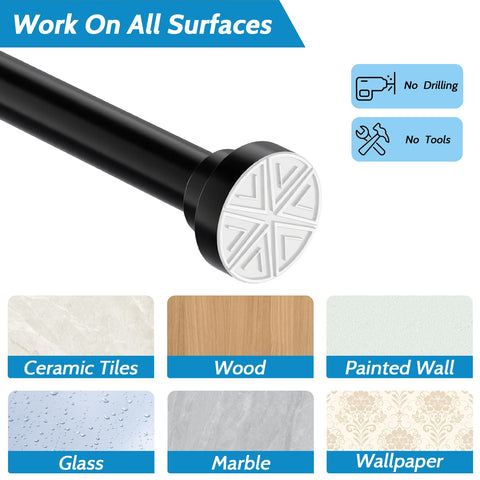 Shower Curtain Pole Extendable Tension Rod No Drill Curtain Pole Shower Curtain Rail Extendable Pole for Bathroom, Window, Door, Closet