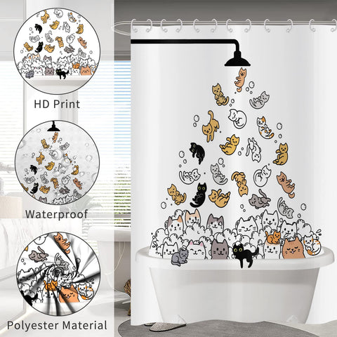 Hnmdmyi Funny Cat Shower Curtain 150x180, Kids Cartoon Animal Kitten Colorful Lovely Hilarious Pets Bathroom Curtains with Hooks Waterproof Polyester