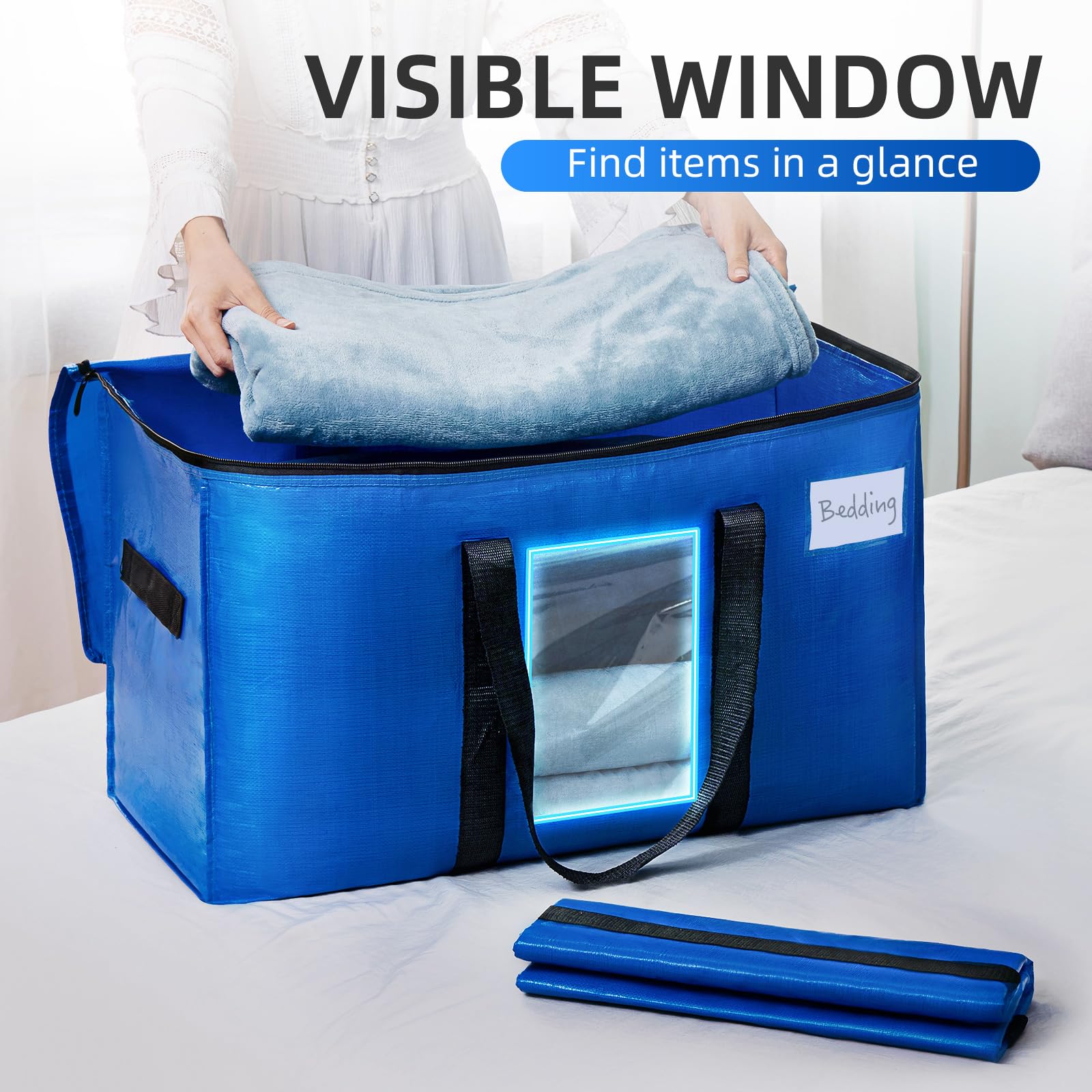 TAILI Extra Large Moving Bags Heavy Duty 2 Pack Blue, Clear Window