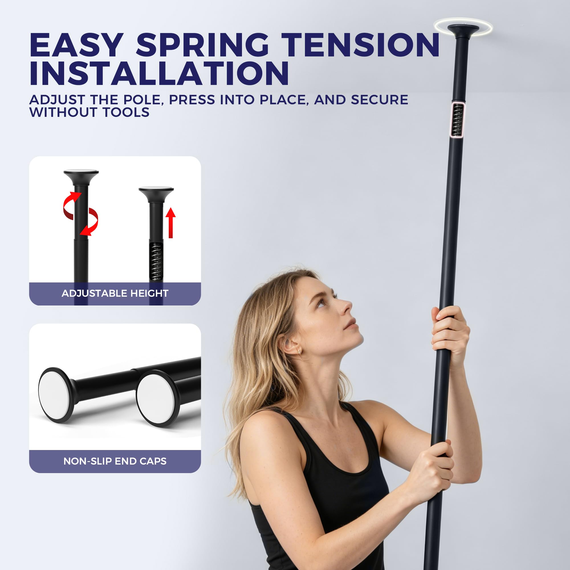 Purejoy Tension Pole Shower Caddy, 4 Tier Corner Shower Caddy with Soap Holder, Hooks & Towel Bar, Adjustable Telescopic Shower Shelves
