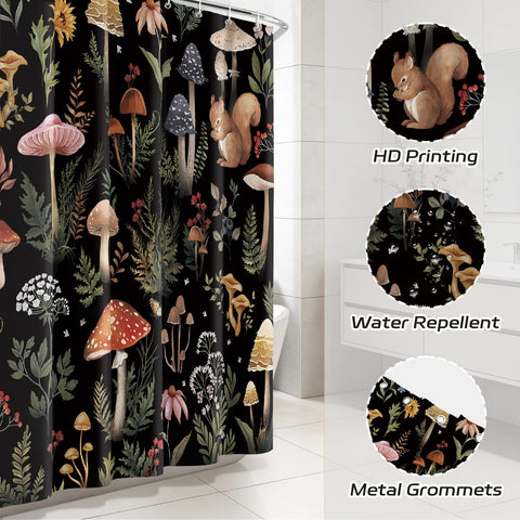 Dazzlewall Mushroom Shower Curtain for Bathroom Mould & Mildew Resistant