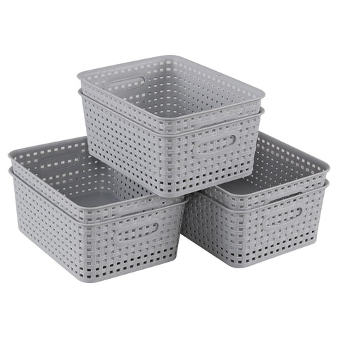Jnktka 6 Pack Woven Storage Basket, Small Plastic Baskets for Shelves, Grey