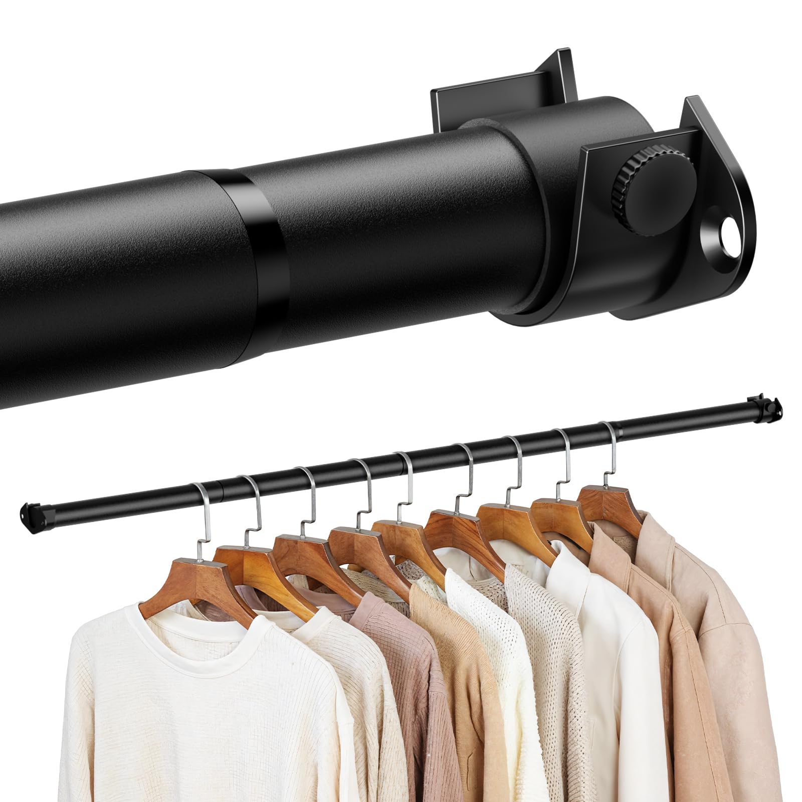 Zipglo Wardrobe Rod 40-130cm, Heavy Duty Wardrobe Rails and Fittings, Extendable Clothes Rail Pole Adjustable Hanging Rails for Wardrobe & Storage