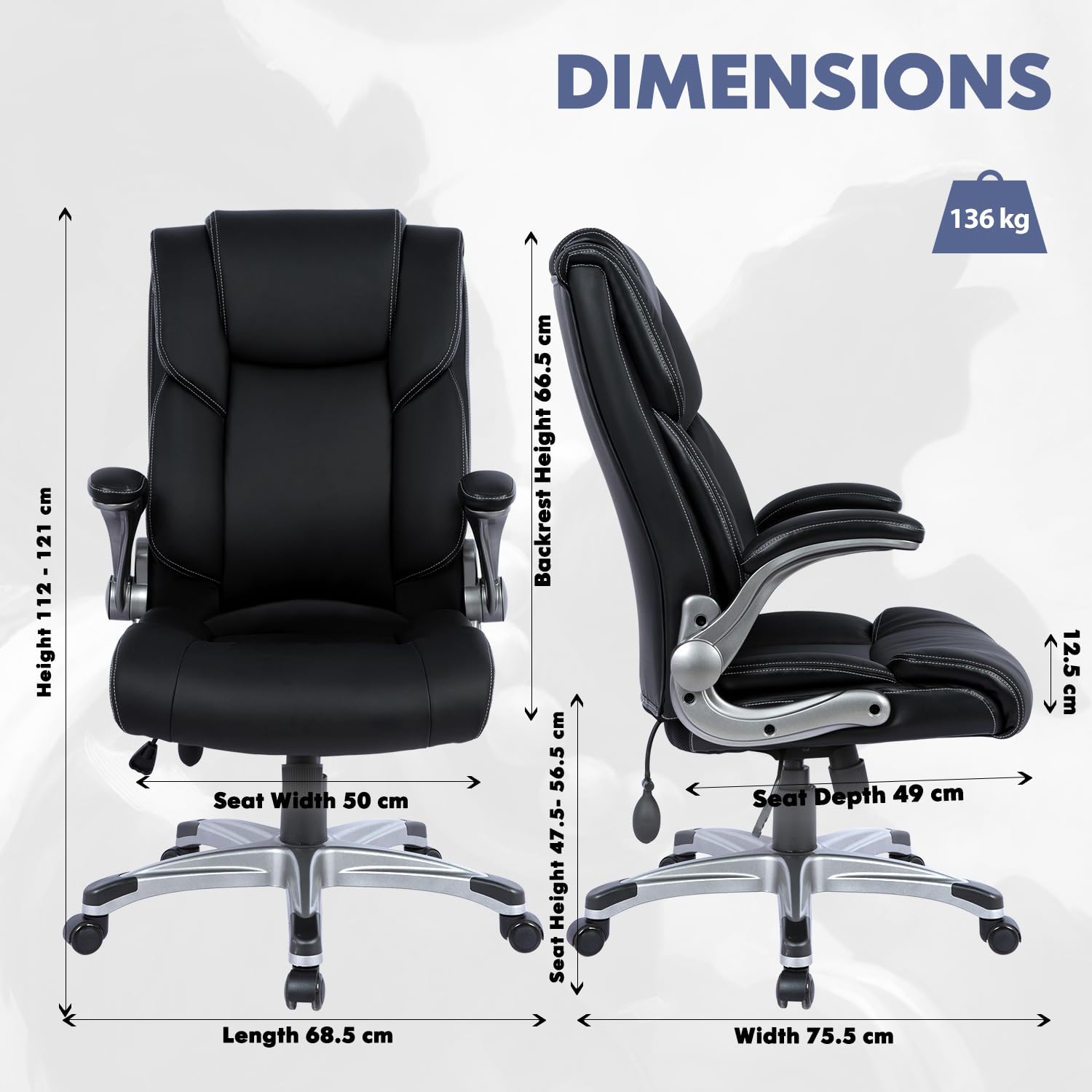 COLAMY High Back Executive Office Chair- Ergonomic Home Computer Desk Leather Chair with Padded Flip-up Arms, Adjustable Tilt Lock