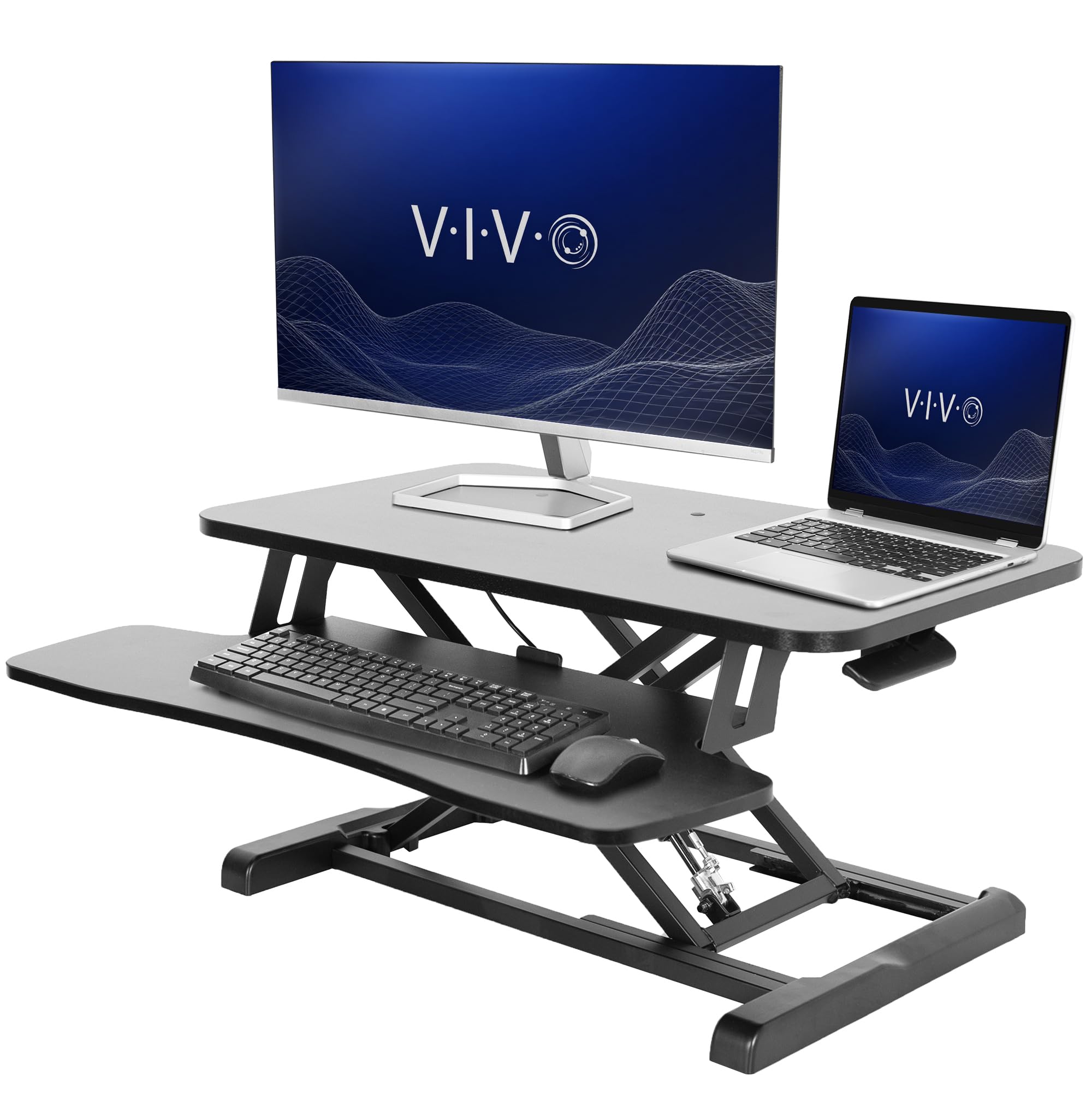 VIVO 71 cm Desk Converter, K Series, Height Adjustable Sit to Stand Riser, Dual Monitor and Laptop Workstation with Keyboard Tray, Black, DESK-V028KB