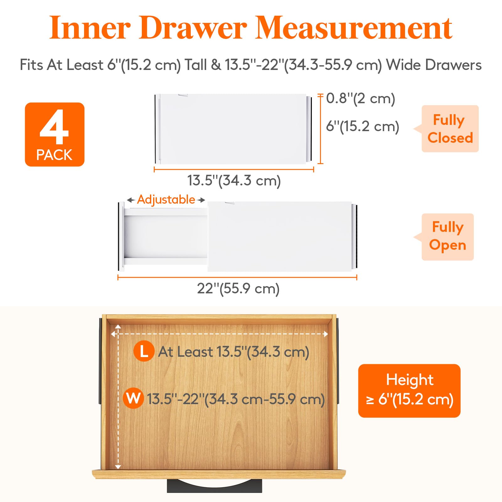 Lifewit 4 Pack 6" High Drawer Dividers 34-56cm/13.5-22" Adjustable Drawer Organiser for Clothes/Utensils, Expandable Kitchen Drawer Dviders