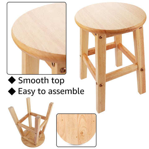 ASelected Solid Wooden Stool - Round, 45cm, for Kitchen, Bedroom, Living Room, Entryway