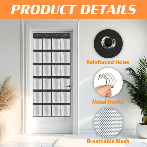Collapsible Hanging Shoe Storage, 24 Large Mesh Pockets Door Shoe Rack