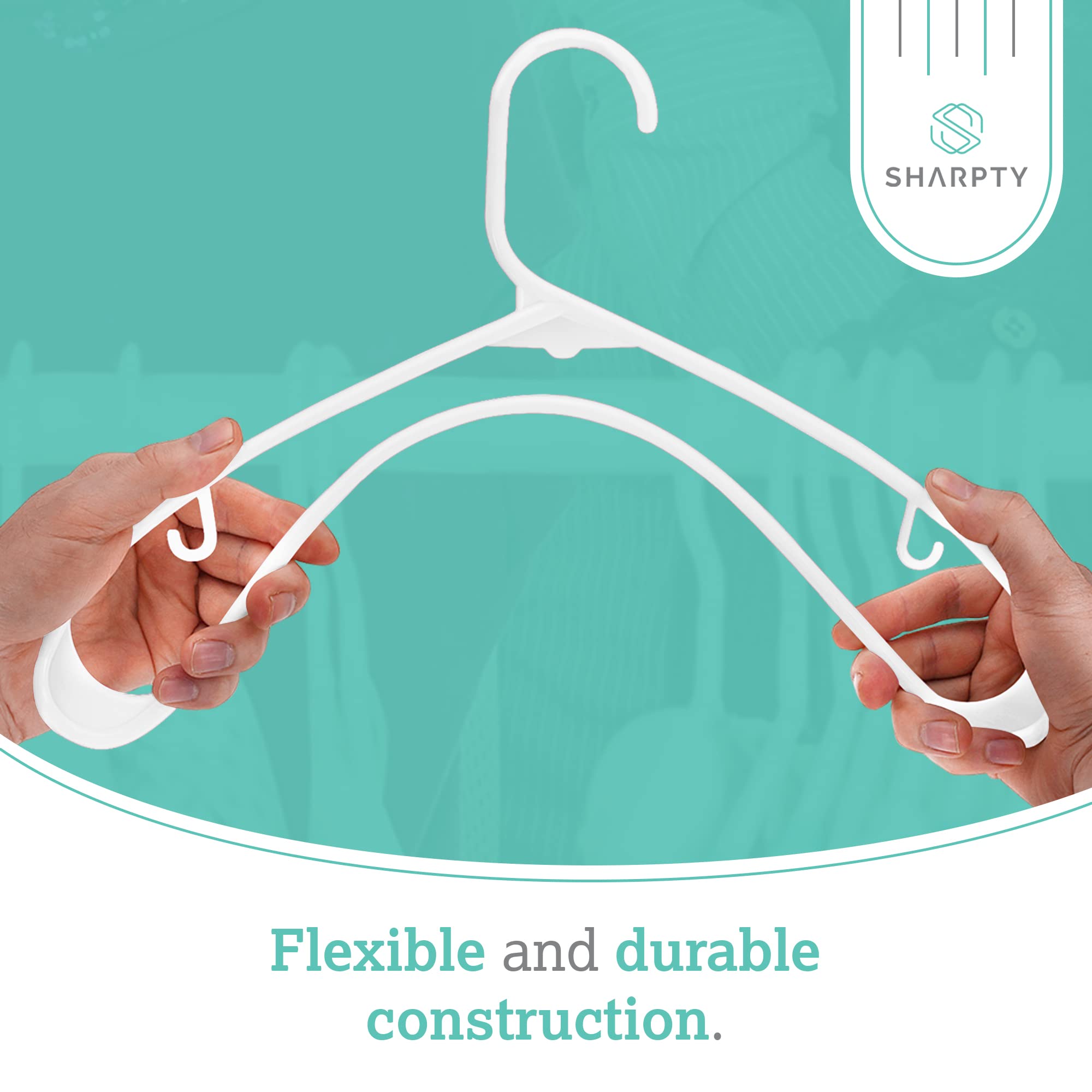 Sharpty Plastic Hangers Clothing Hangers Ideal for Everyday Standard Use (White, 20 Pack)