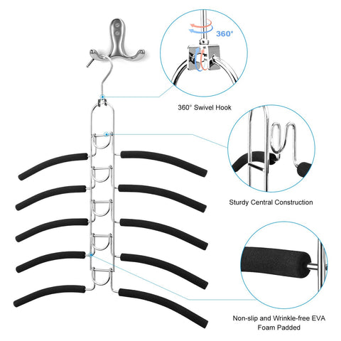 DOIOWN 2 PACK Multi Layers Clothes Hangers- 5 in 1 Anti-slip Coat Hangers Sponge Metal Wardrobe Storage Rack Space Saving Organizer for Jacket Coat