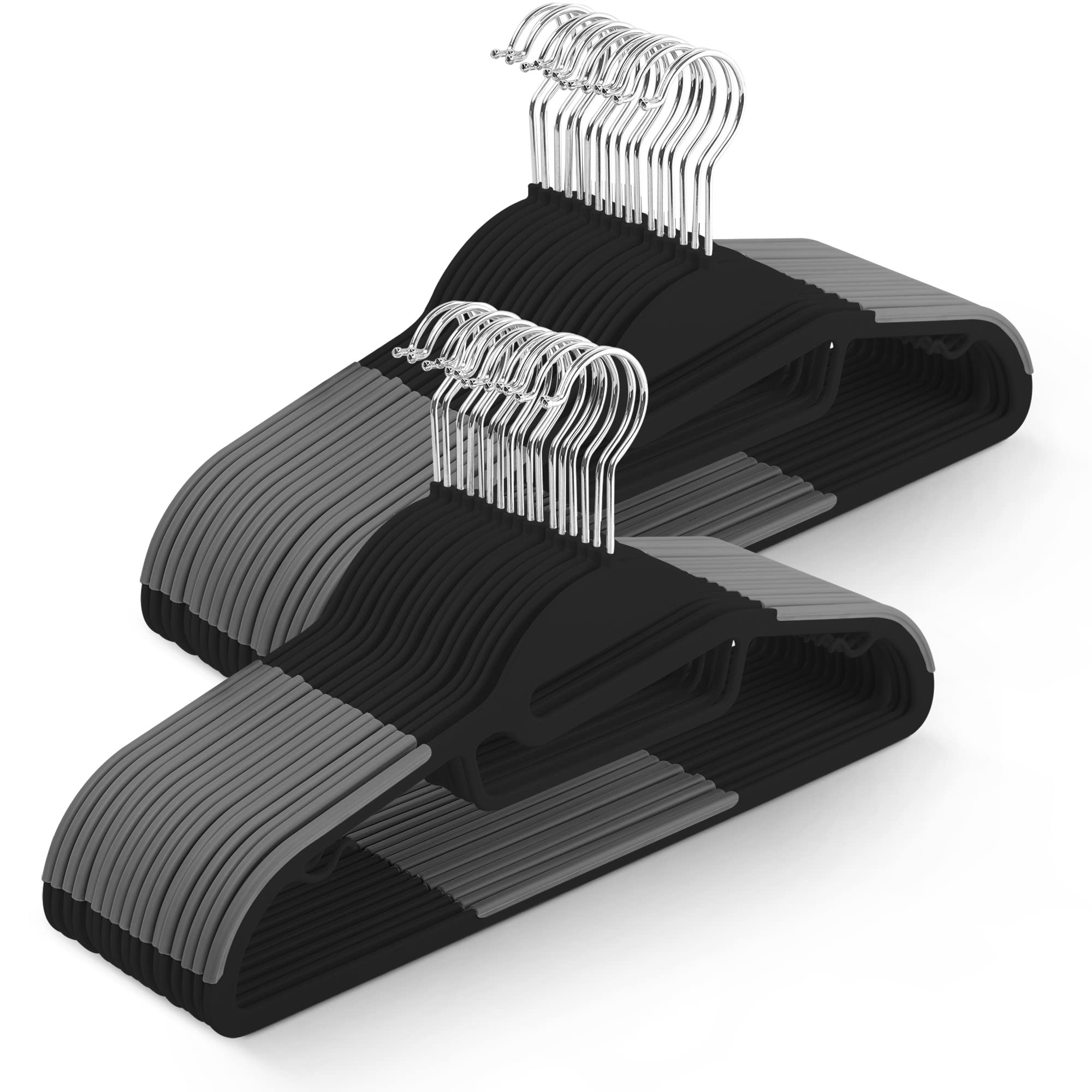 KEPLIN 50 Pack Non-Slip Hangers Durable Slimline Design Space Saving With 360 Swivel, Tie Organiser, Strap Hooks and S Shape Opening (41x22cm) in
