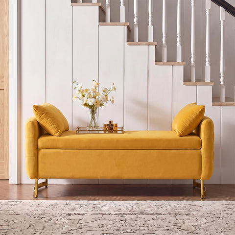 HULALA HOME Large Storage Bench with Metal Base for End of Bed, Mustard