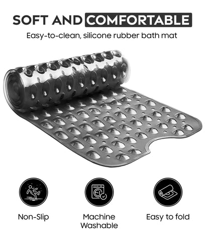 ADOV Bath Mat Non Slip, 100 x 40 cm Extra Long Shower Mat Anti Mould, Bathroom Bathtub Mats for Tub, 200 Strong Suction Cups and Drain Holes