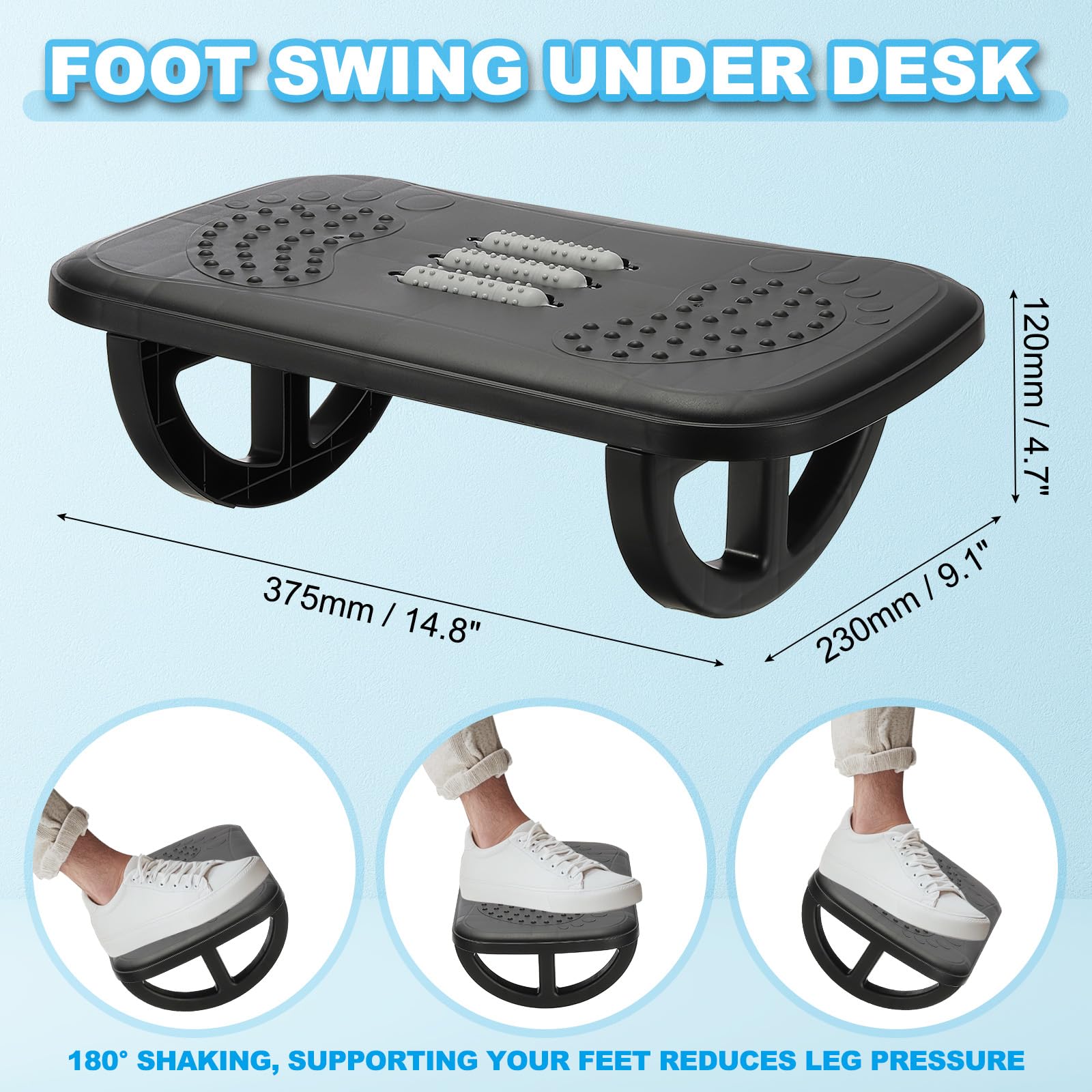 PATIKIL Foot Rest Swingable Stools Leg Rest Footrest with Roller Massager for Under Desk at Work Under Office Desk Chair Computer Gaming, Black/Gray