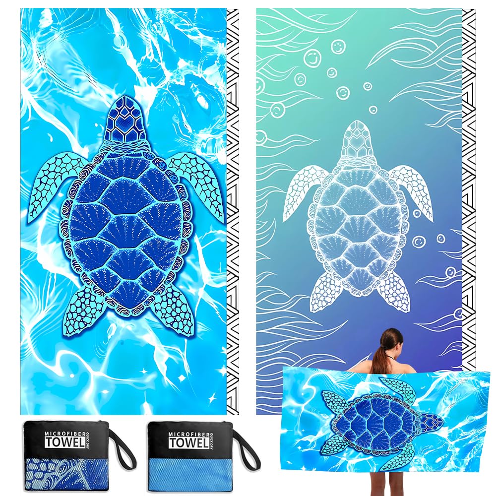 Jonuin 2 Pack Microfibre Beach Towels for Adults, 180 × 90 cm Extra Large Microfibre Beach Towel with Double Side Print, Quick Dry Towel