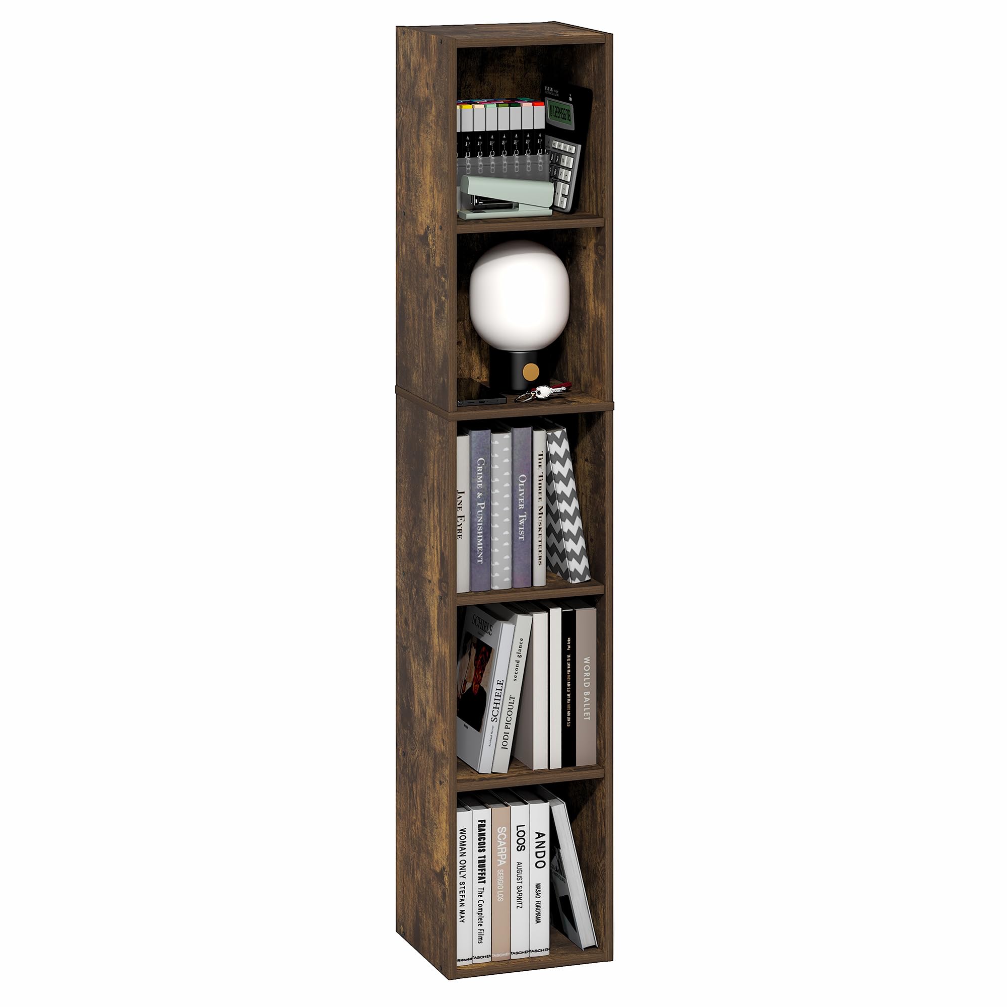 Furinno FULDA 5-Tier Tall Narrow Bookshelf, Standing Bookcase with 25.4 cm Width Storage Shelf, 23.6 x 24.9 x 131.8 cm, for Organization Storage