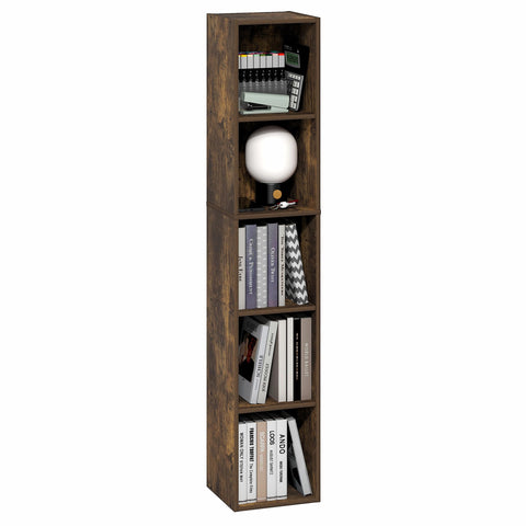 Furinno FULDA 5-Tier Tall Narrow Bookshelf, Standing Bookcase with 25.4 cm Width Storage Shelf, 23.6 x 24.9 x 131.8 cm, for Organization Storage