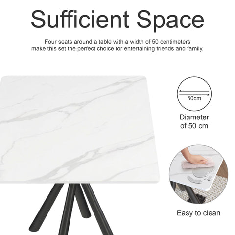 IMHKAM Side Table, White Small Stone Marble Coffee Table Living Room Bedside Table with Black Metal Legs Sofa Bedroom Office Table, 50x50x55cm