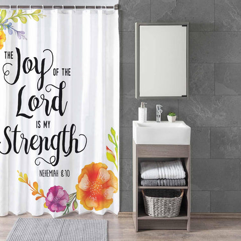 Woutay Shower Curtain Mould Proof Resistant Joy of The Lord Is My Strength,Water Repellant Fabric,Polyester,Size 180x180CM
