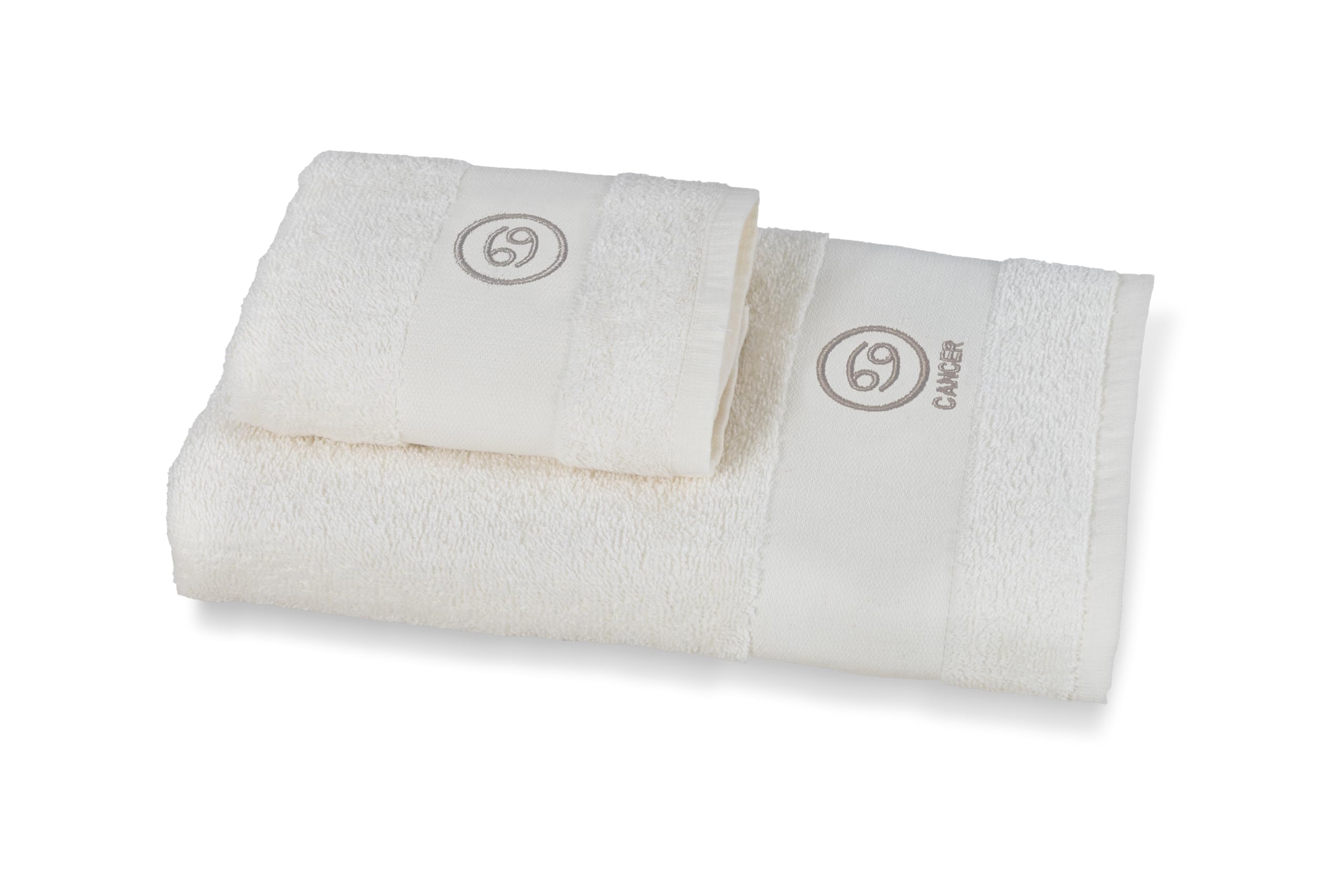 zer0bed Zodiac Zodiac Bath Towel Set, Set of 2, Face Towel, Guest Towel-Bidet, 100% Cotton, Plain with Embroidery, Cancer