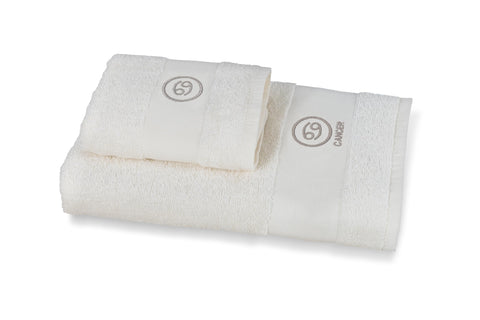 zer0bed Zodiac Zodiac Bath Towel Set, Set of 2, Face Towel, Guest Towel-Bidet, 100% Cotton, Plain with Embroidery, Cancer