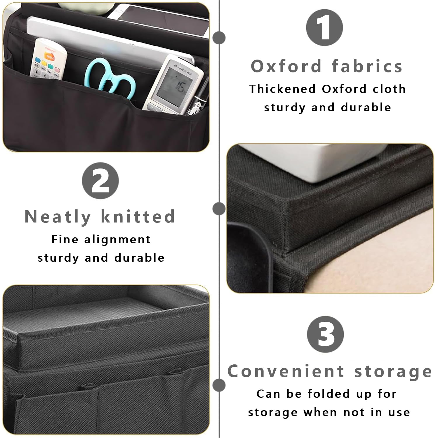 Sofa Armrest Organizer Candy Organizer with Tray & 5 Pockets, Foldable Couch Arm Rest Storage Bag Sofa Armchair Hanging Storage with Cup Holder for