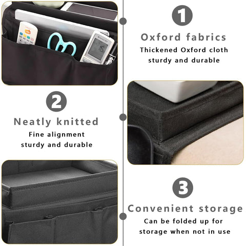 Sofa Armrest Organizer Candy Organizer with Tray & 5 Pockets, Foldable Couch Arm Rest Storage Bag Sofa Armchair Hanging Storage with Cup Holder for
