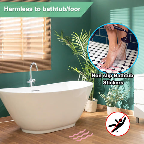M METERXITY 24 PCS Anti Slip Shower Stickers Pink S Bathtub Non-Slip Stickers Safety Bathtub Strips Adhesive Decals with Scraper for