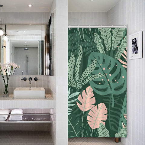 Bovlleetd Single Stall Shower Curtain Green Botanical Tropical Palm Leaves Patterned Shower Curtain for Bathroom Art Polka Dot Decor Waterproof