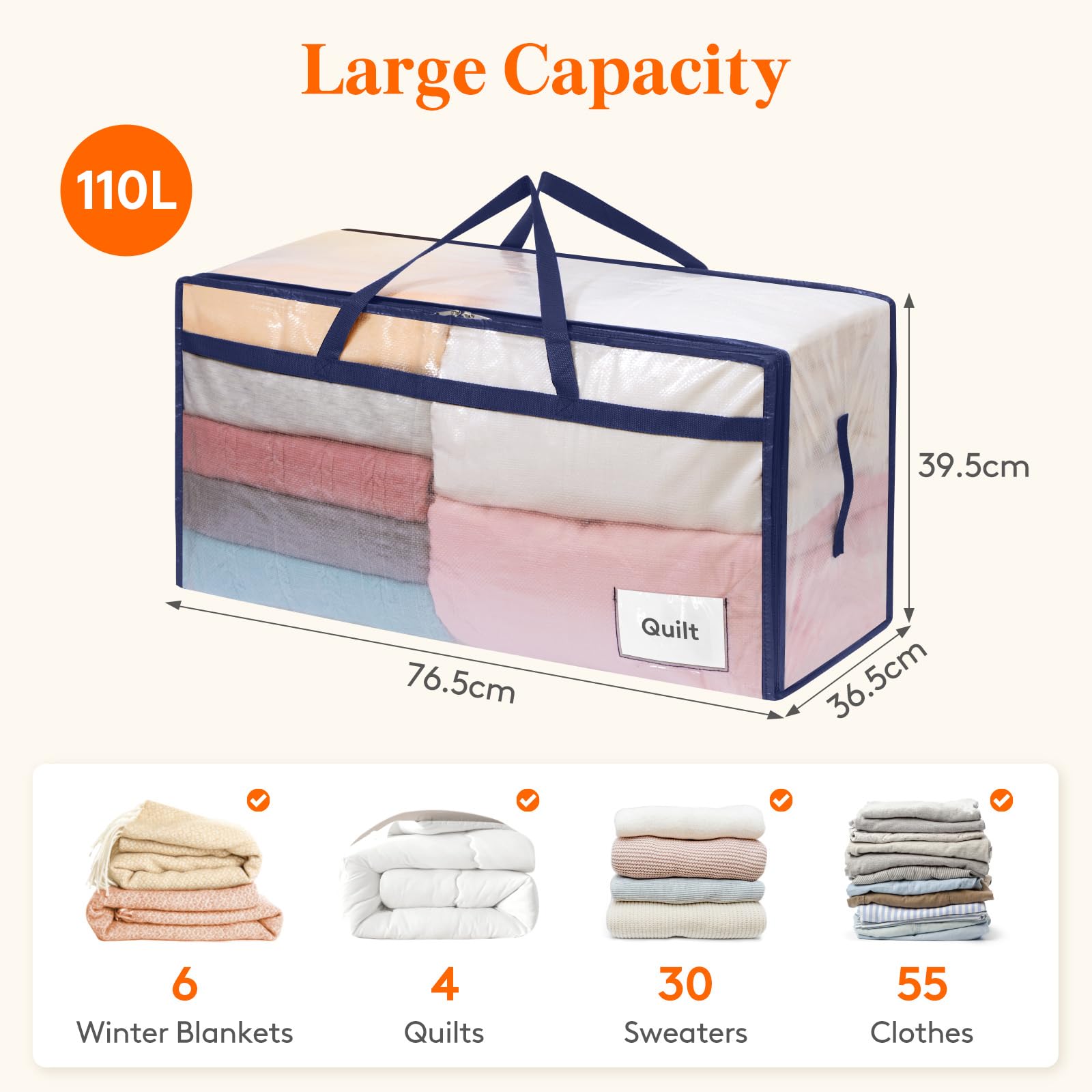 Lifewit 4 Pack Large Moving Bags with Lids and Sturdy Handles, Transparent