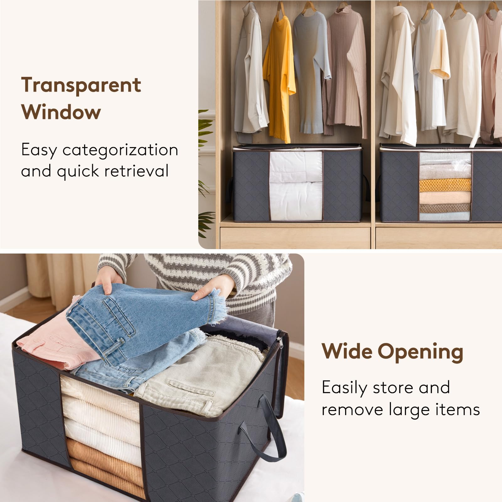 Lifewit 3 Pack Clothes Storage Bags, Foldable Storage Box Moving Bags Wardrobe Storage Organiser Packing Boxes for Moving House with Clear Window for